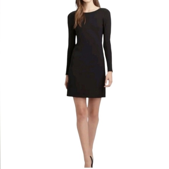 Theory Aylin Black Sheath Fitted Bodycon Mini Dress with Zipper Sleeves Sz Small - Picture 1 of 13